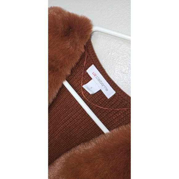 Liz Claiborne burnt Orange Faux Fur Knit Vest size S Sleeveless‎ Fall Casual - Picture 8 of 9